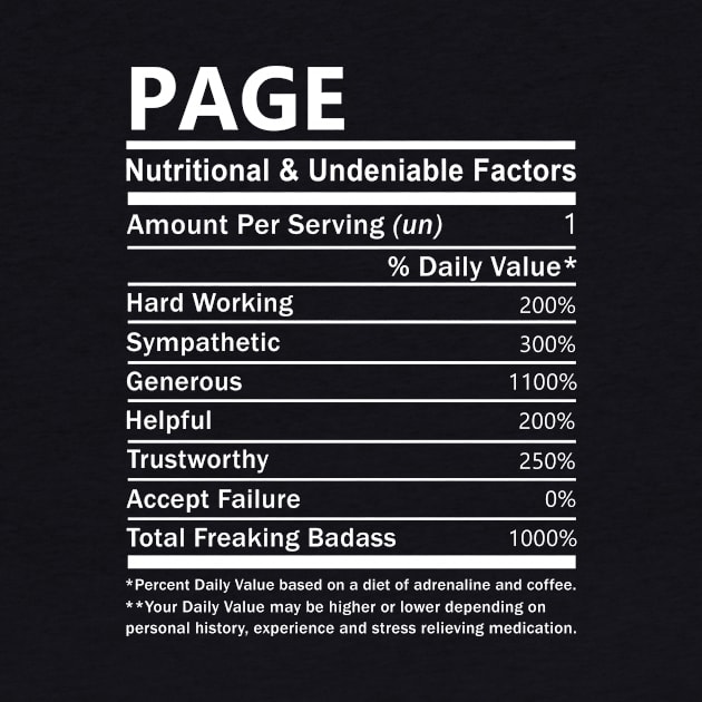 Page Name T Shirt - Page Nutritional and Undeniable Name Factors Gift Item Tee by nikitak4um